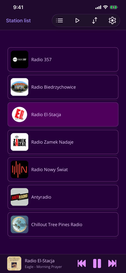 Station list with mini player