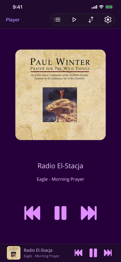 Player screen with album artwork and track title